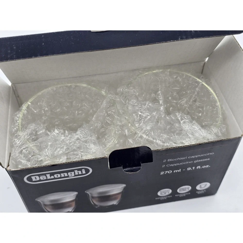 DeLonghi Cappuccino Glasses Double Wall‎ 270ml (9.1oz) Thermal Glass Set of 2